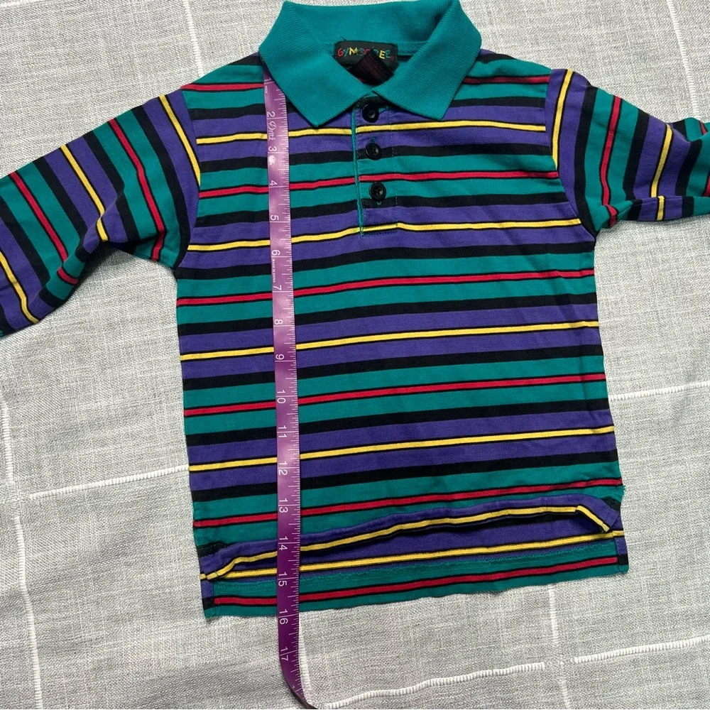 Gymboree Rainbow Tag‎ Vintage 90s Rugby Polo Stripes Teal Long Sleeve Boys